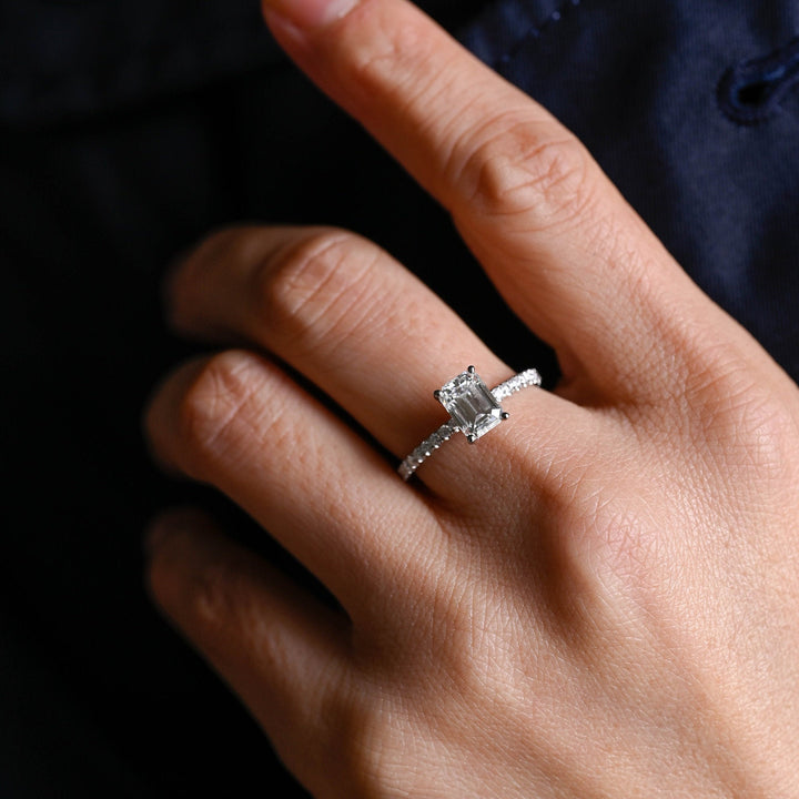 1.50ct-2.50ct Emerald Cut Lab Grown Diamond Hidden Halo Engagement Ring