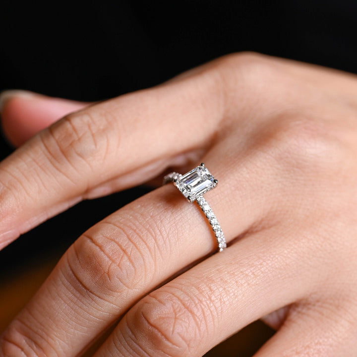 1.50ct-2.50ct Emerald Cut Lab Grown Diamond Hidden Halo Engagement Ring