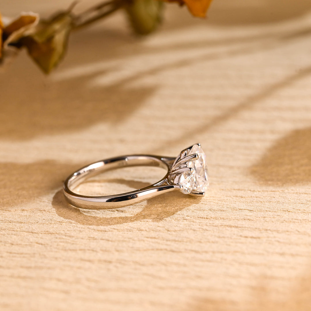 2.0ct-3.0ct Oval Cut Lab Grown Diamond Three Stone Engagement Ring