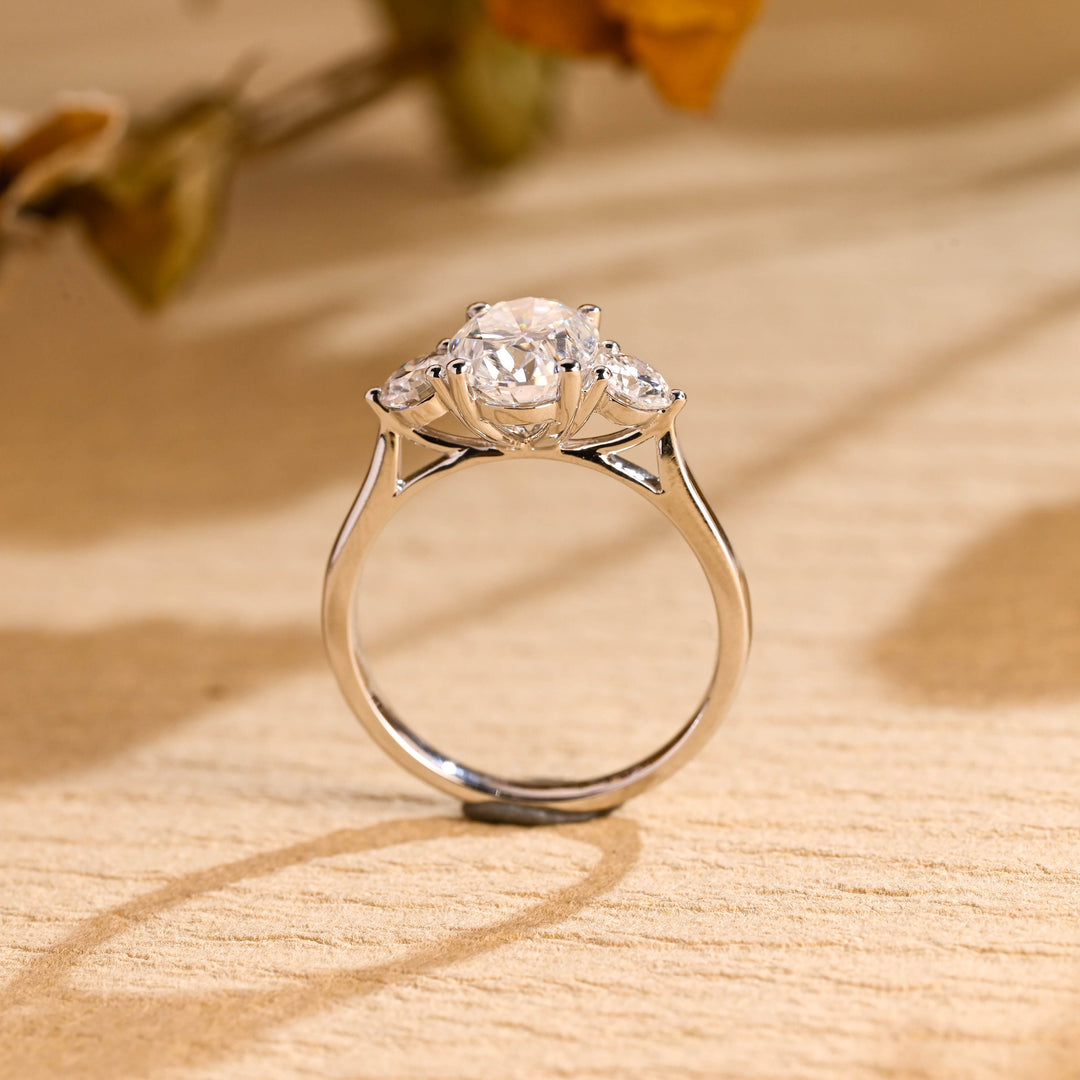 2.0ct-3.0ct Oval Cut Lab Grown Diamond Three Stone Engagement Ring