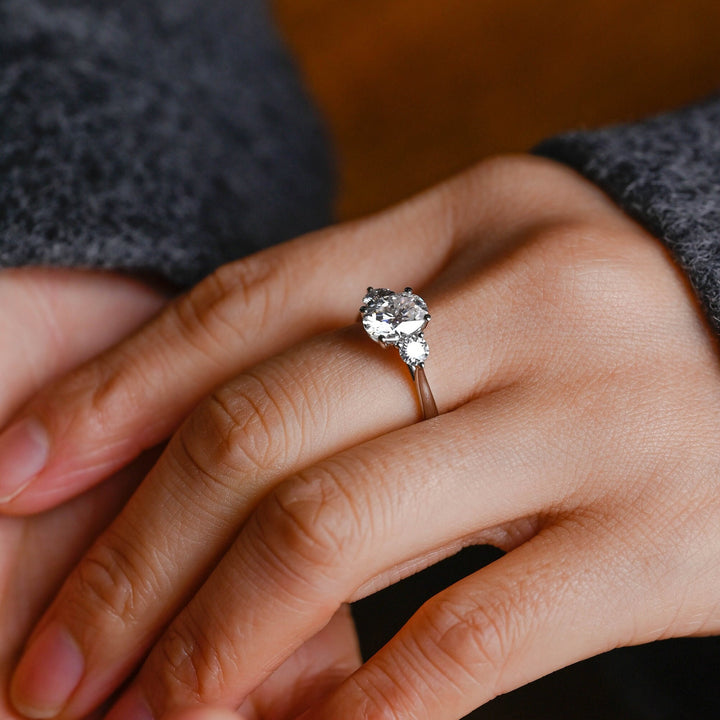 2.0ct-3.0ct Oval Cut Lab Grown Diamond Three Stone Engagement Ring