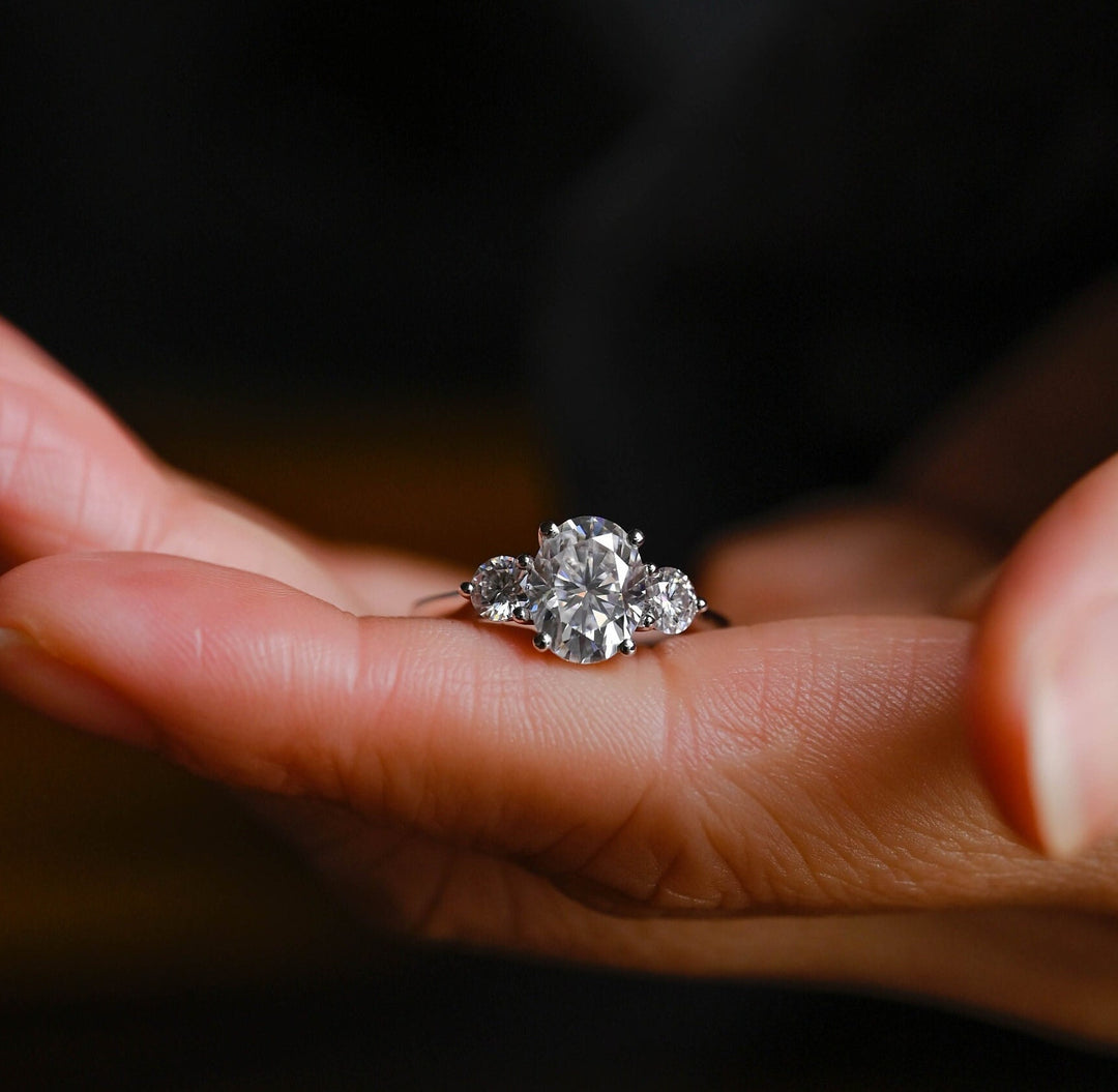 2.0ct-3.0ct Oval Cut Lab Grown Diamond Three Stone Engagement Ring