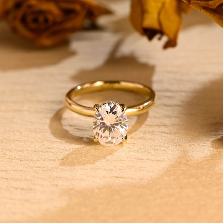 1.50ct-2.50ct Oval Cut Lab Grown Diamond Hidden Halo Engagement Ring