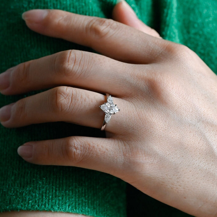 1.50ct-2.50ct Marquise Cut Lab Grown Diamond Three Stones Engagement Ring