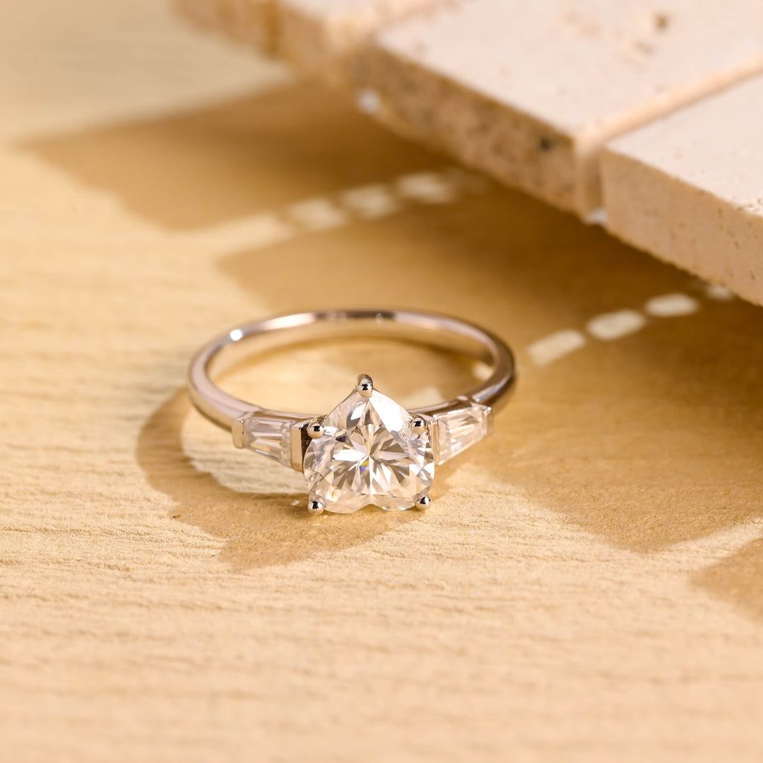 1.0ct-2.0ct Heart Cut Lab Grown Diamond Three Stone Engagement Ring