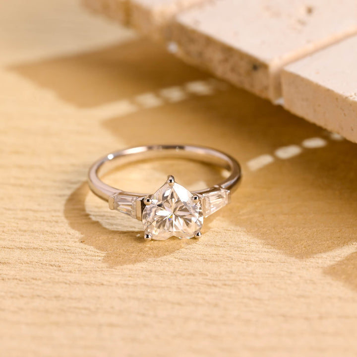 1.0ct-2.0ct Heart Cut Lab Grown Diamond Three Stone Engagement Ring