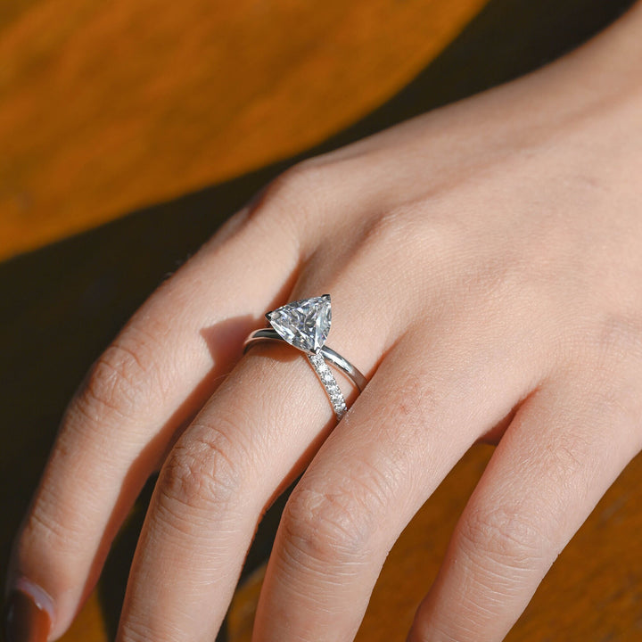 1.50ct-2.50ct Trillion Cut Lab Grown Diamond Crossover Engagement Ring