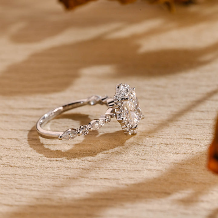 1.0ct-2.0ct Radiant Cut Lab Grown Diamond Unique Halo Engagement Ring