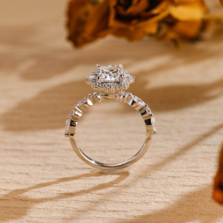 1.0ct-2.0ct Radiant Cut Lab Grown Diamond Unique Halo Engagement Ring