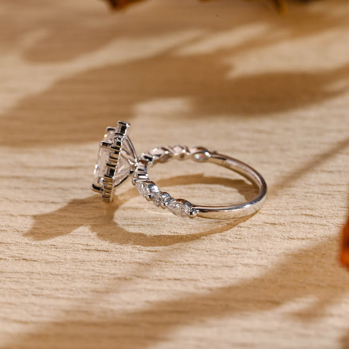 1.0ct-2.0ct Radiant Cut Lab Grown Diamond Unique Halo Engagement Ring