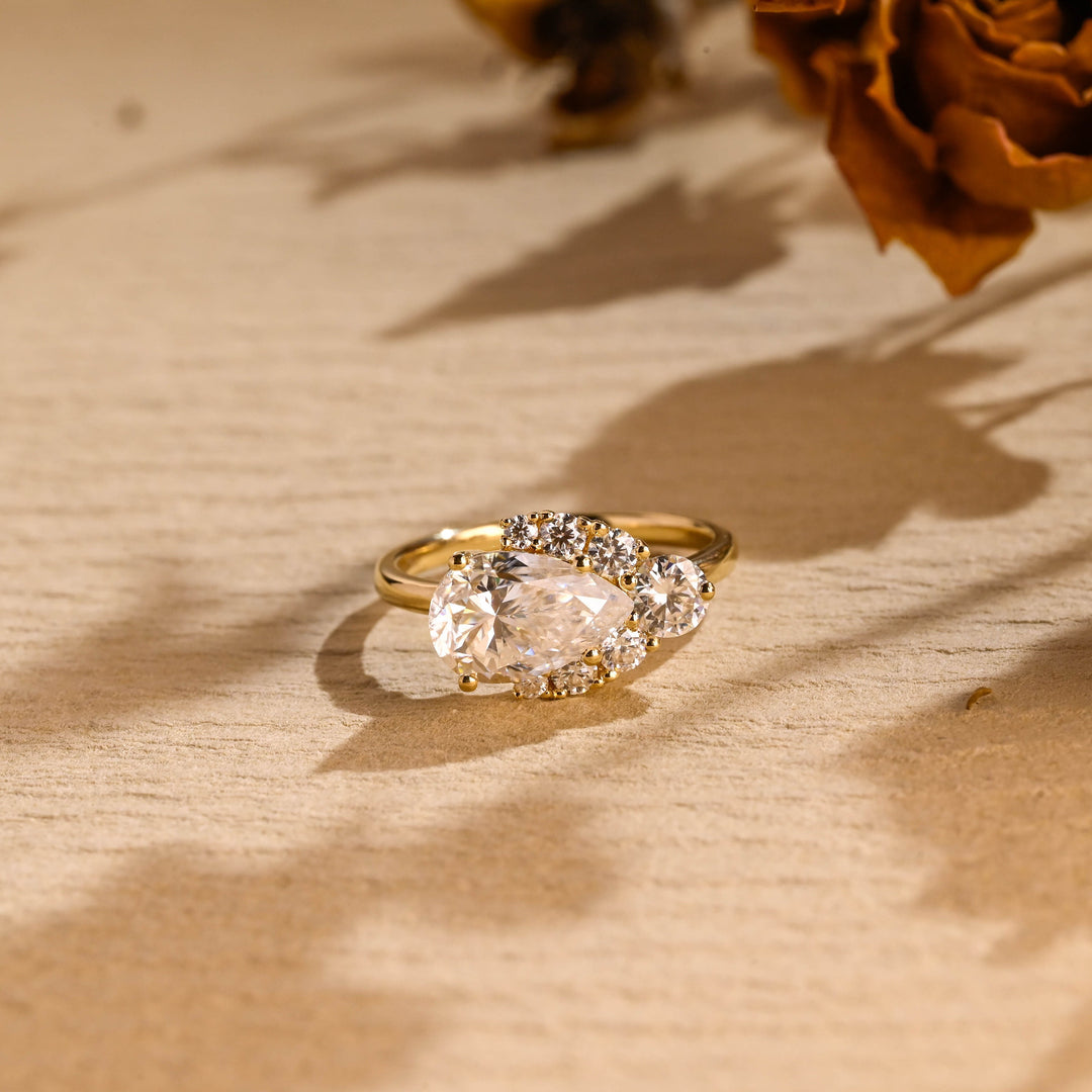 2.50ct-3.50ct Pear Cut Lab Grown Diamond Unique Cluster Engagement Ring