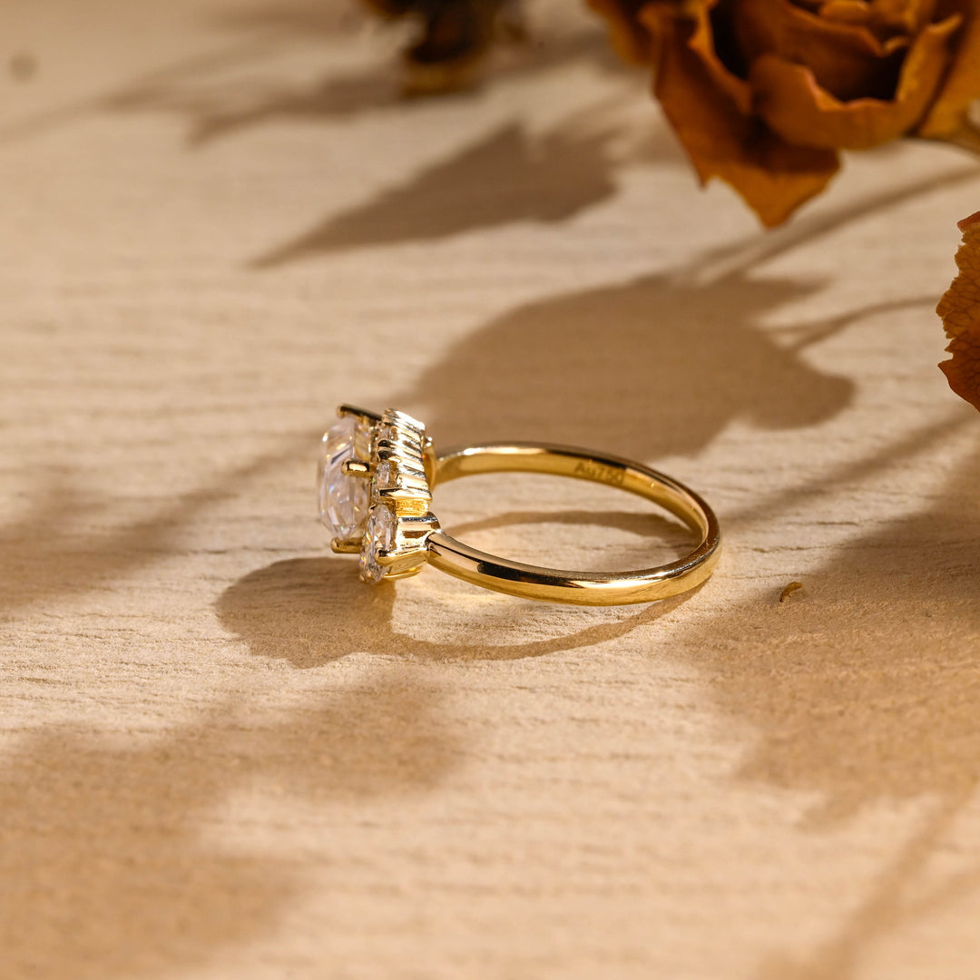 2.50ct-3.50ct Pear Cut Lab Grown Diamond Unique Cluster Engagement Ring
