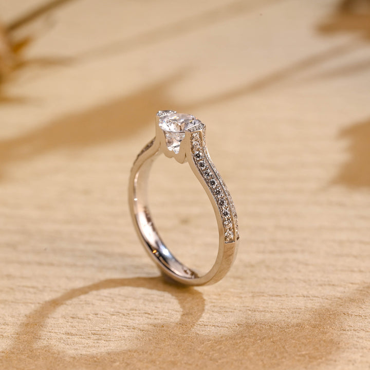 0.50ct-1.50ct Round Cut Lab Grown Vintage Pave Diamond Engagement Ring