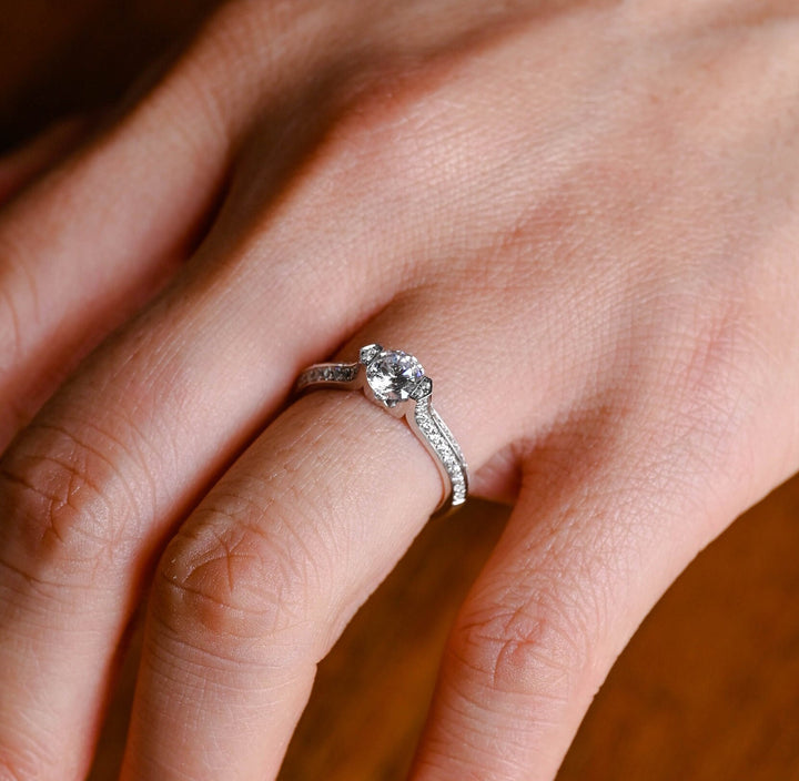0.50ct-1.50ct Round Cut Lab Grown Vintage Pave Diamond Engagement Ring