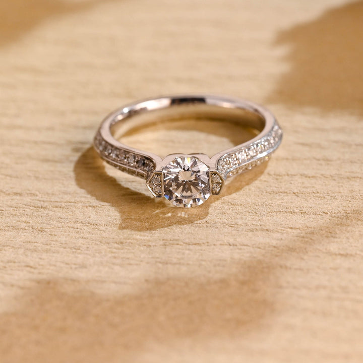 0.50ct-1.50ct Round Cut Lab Grown Vintage Pave Diamond Engagement Ring