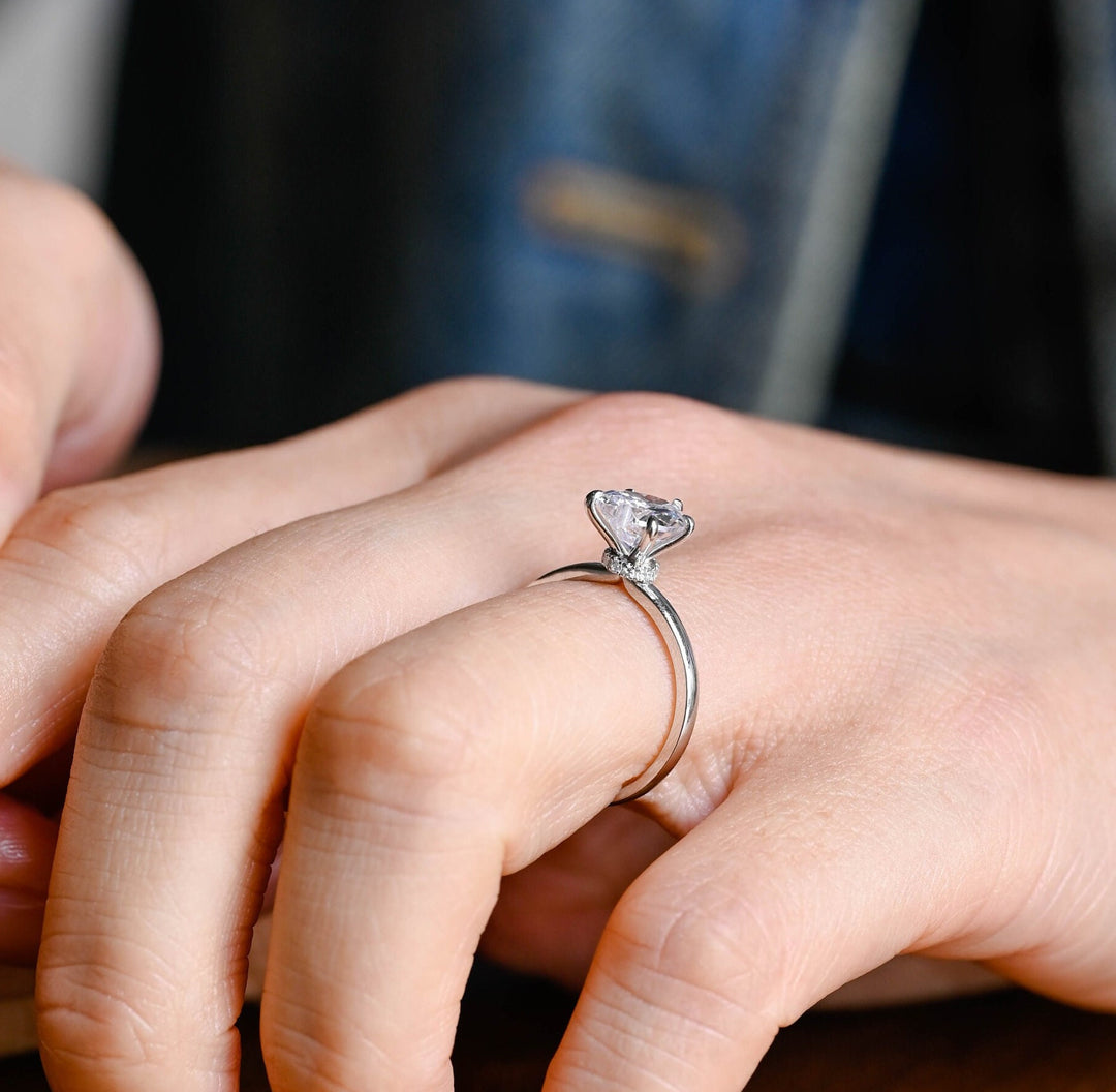 1.0ct-2.0ct Heart Cut Lab Grown Diamond Hidden Halo Engagement Ring