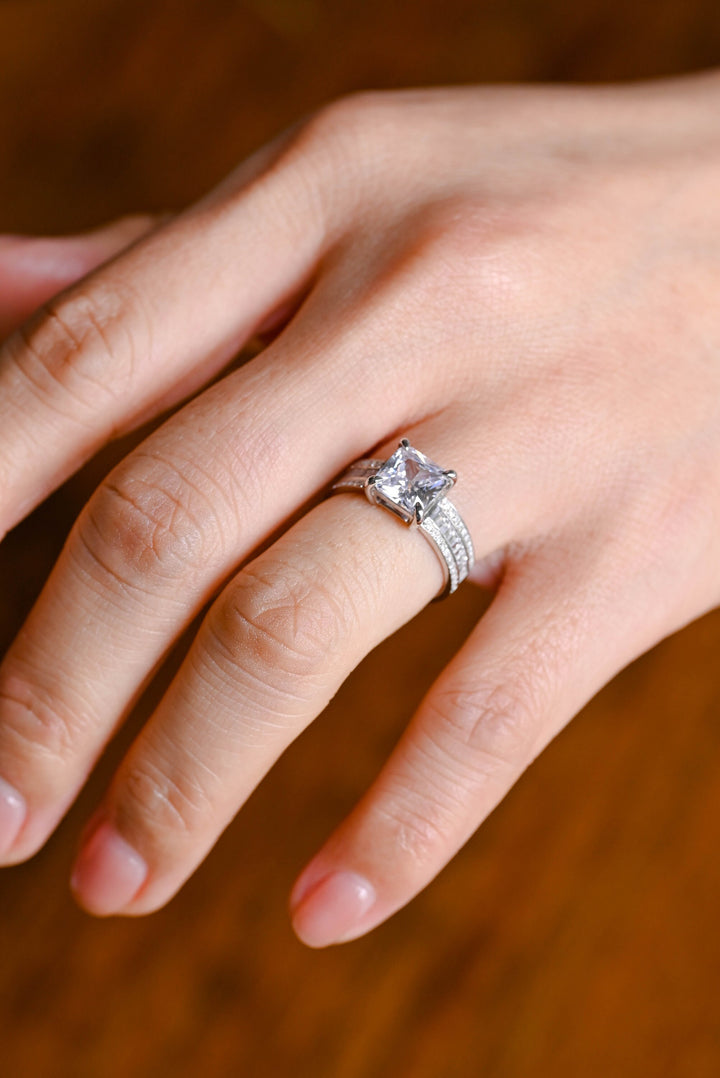 1.0ct-2.0ct Princess Cut Lab Grown Diamond Thick Pave Engagement Ring