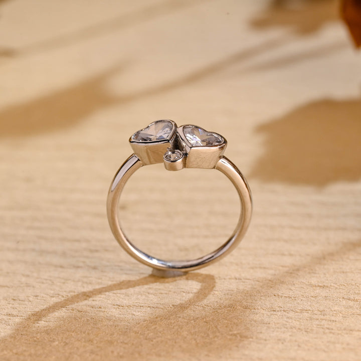 1.0ct-2.0ct Heart Cut Lab Grown Diamond Two Stone Engagement Ring