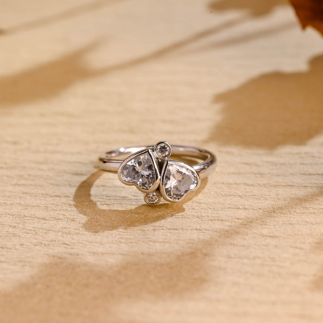 1.0ct-2.0ct Heart Cut Lab Grown Diamond Two Stone Engagement Ring