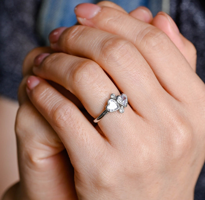 1.0ct-2.0ct Heart Cut Lab Grown Diamond Two Stone Engagement Ring