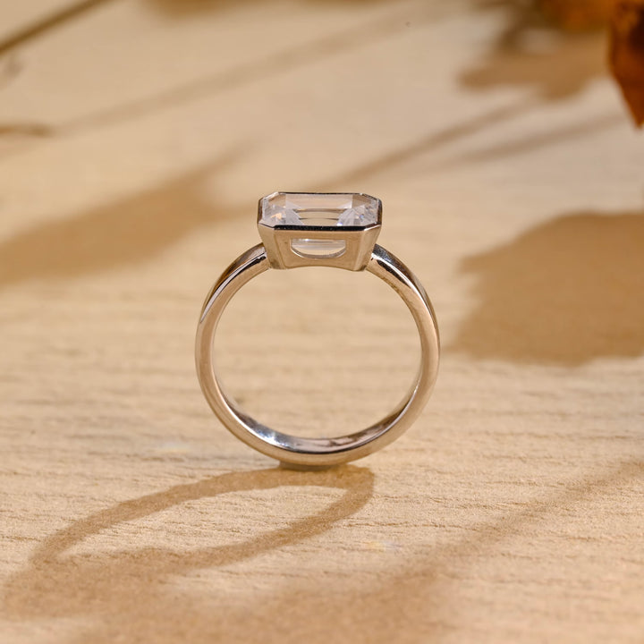 1.0ct-2.0ct Emerald Cut Lab Grown Diamond Thick Band Engagement Ring