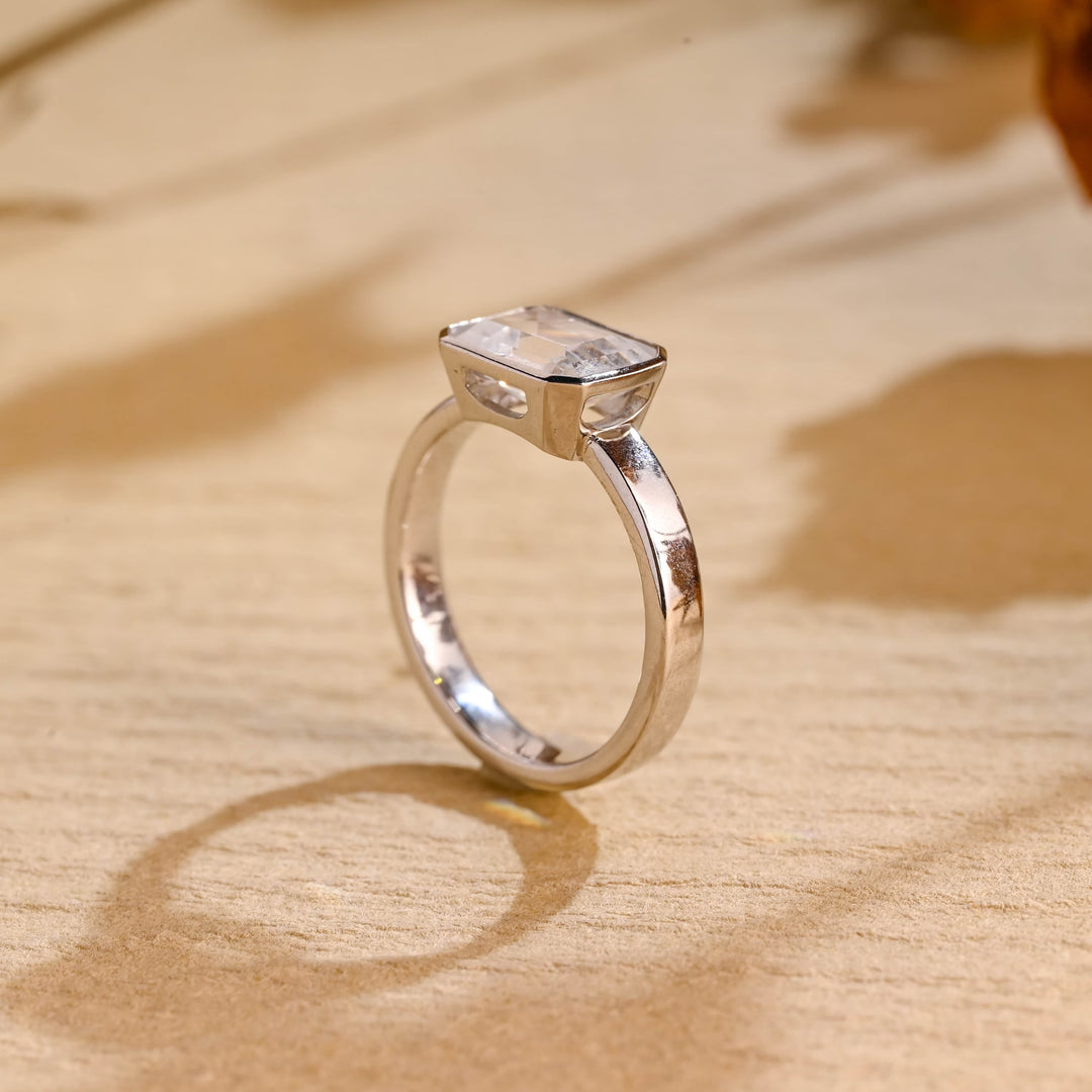 1.0ct-2.0ct Emerald Cut Lab Grown Diamond Thick Band Engagement Ring