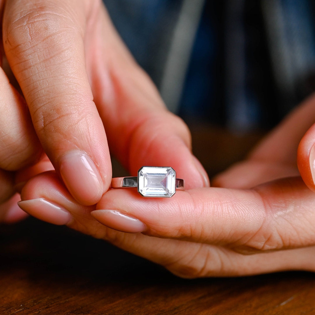 1.0ct-2.0ct Emerald Cut Lab Grown Diamond Thick Band Engagement Ring