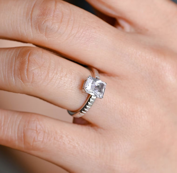 1.50ct-2.50ct Radiant Cut Lab Grown Solitaire Diamond Engagement Ring