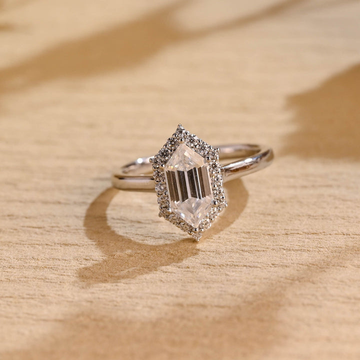 1.50ct-2.50ct Hexagon Cut Lab Grown Diamond Halo Engagement Ring
