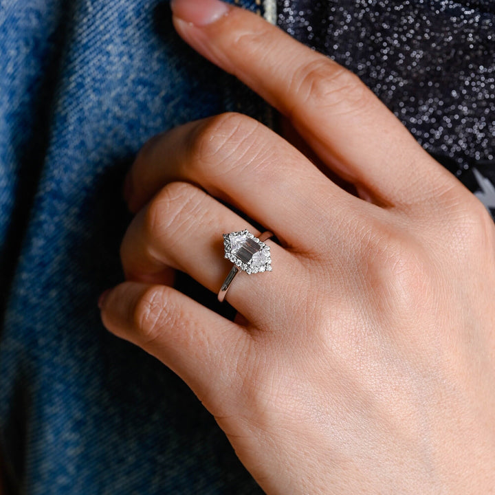 1.50ct-2.50ct Hexagon Cut Lab Grown Diamond Halo Engagement Ring
