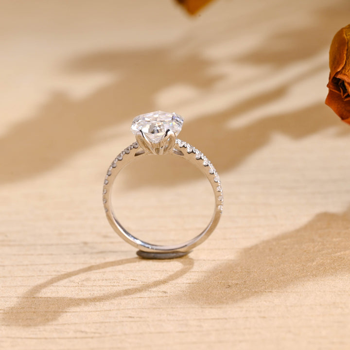1.50ct-2.50ct Hexagon Cut Lab Grown Diamond Half-Pave Engagement Ring