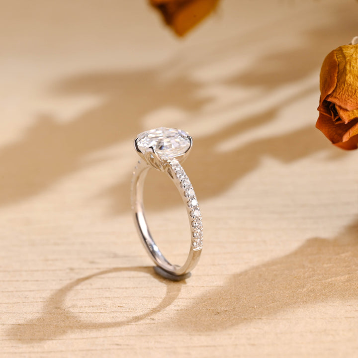 1.50ct-2.50ct Hexagon Cut Lab Grown Diamond Half-Pave Engagement Ring