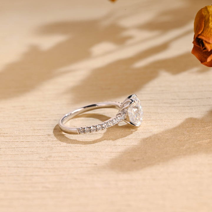 1.50ct-2.50ct Hexagon Cut Lab Grown Diamond Half-Pave Engagement Ring