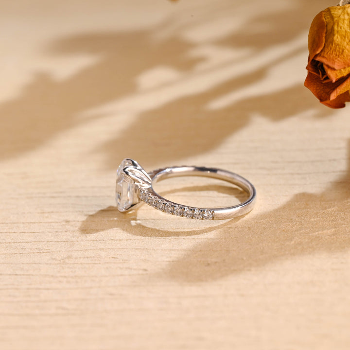1.50ct-2.50ct Hexagon Cut Lab Grown Diamond Half-Pave Engagement Ring