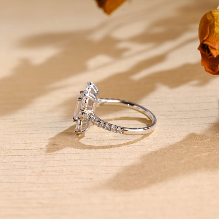 1.0ct-2.0ct Emerald Cut Lab Grown Diamond Halo Cluster Engagement Ring