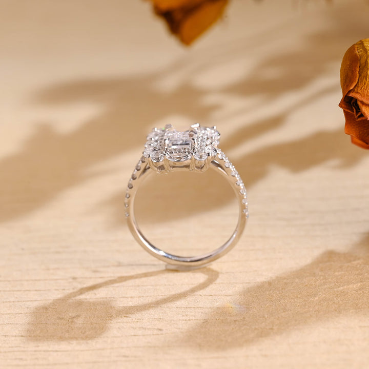 1.0ct-2.0ct Emerald Cut Lab Grown Diamond Halo Cluster Engagement Ring