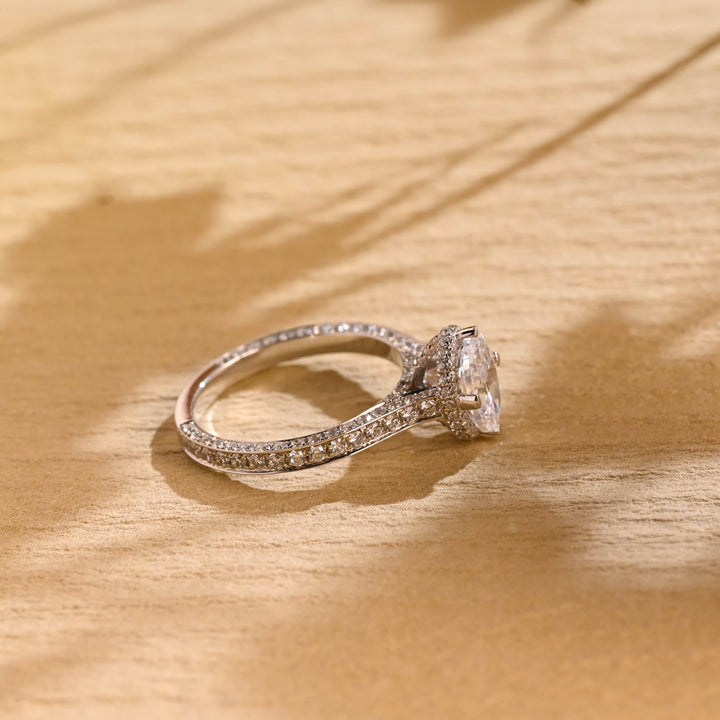 1.0ct-2.0ct Oval Cut Lab Grown Diamond Channel Set Pave Engagement Ring