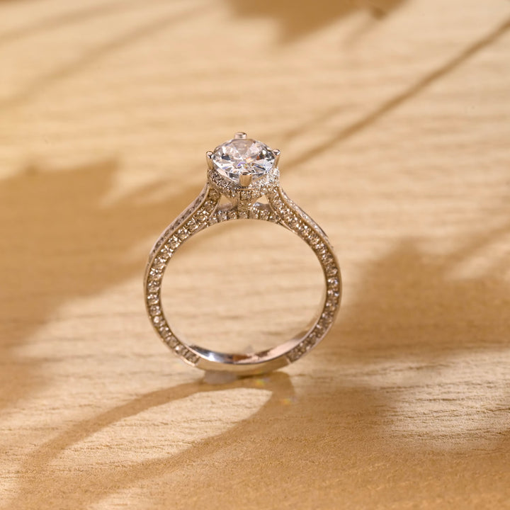 1.0ct-2.0ct Oval Cut Lab Grown Diamond Channel Set Pave Engagement Ring