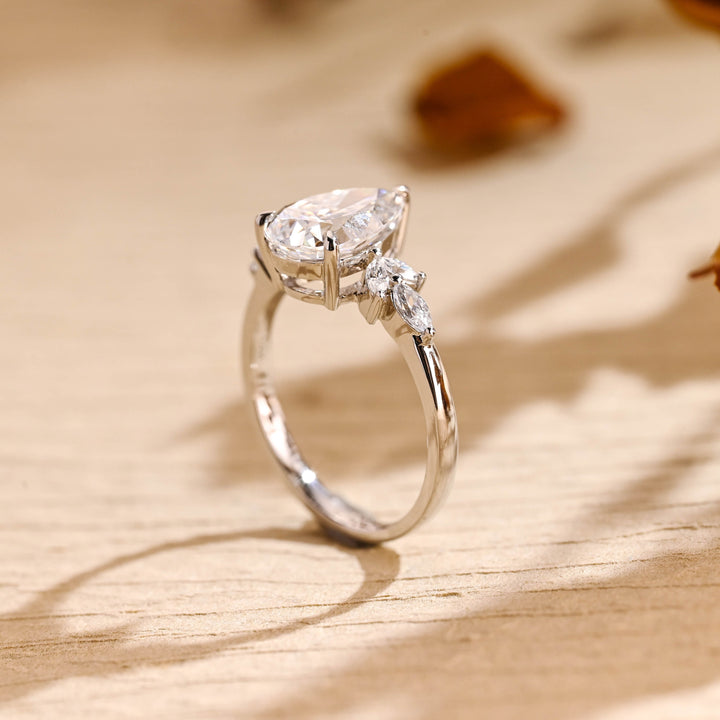 2.0ct-3.0ct Pear Cut Lab Grown Diamond Cluster Engagement Ring