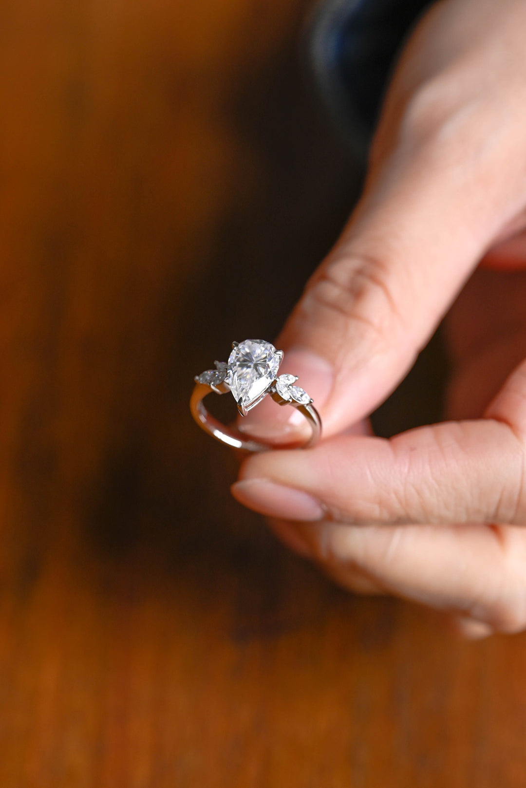2.0ct-3.0ct Pear Cut Lab Grown Diamond Cluster Engagement Ring