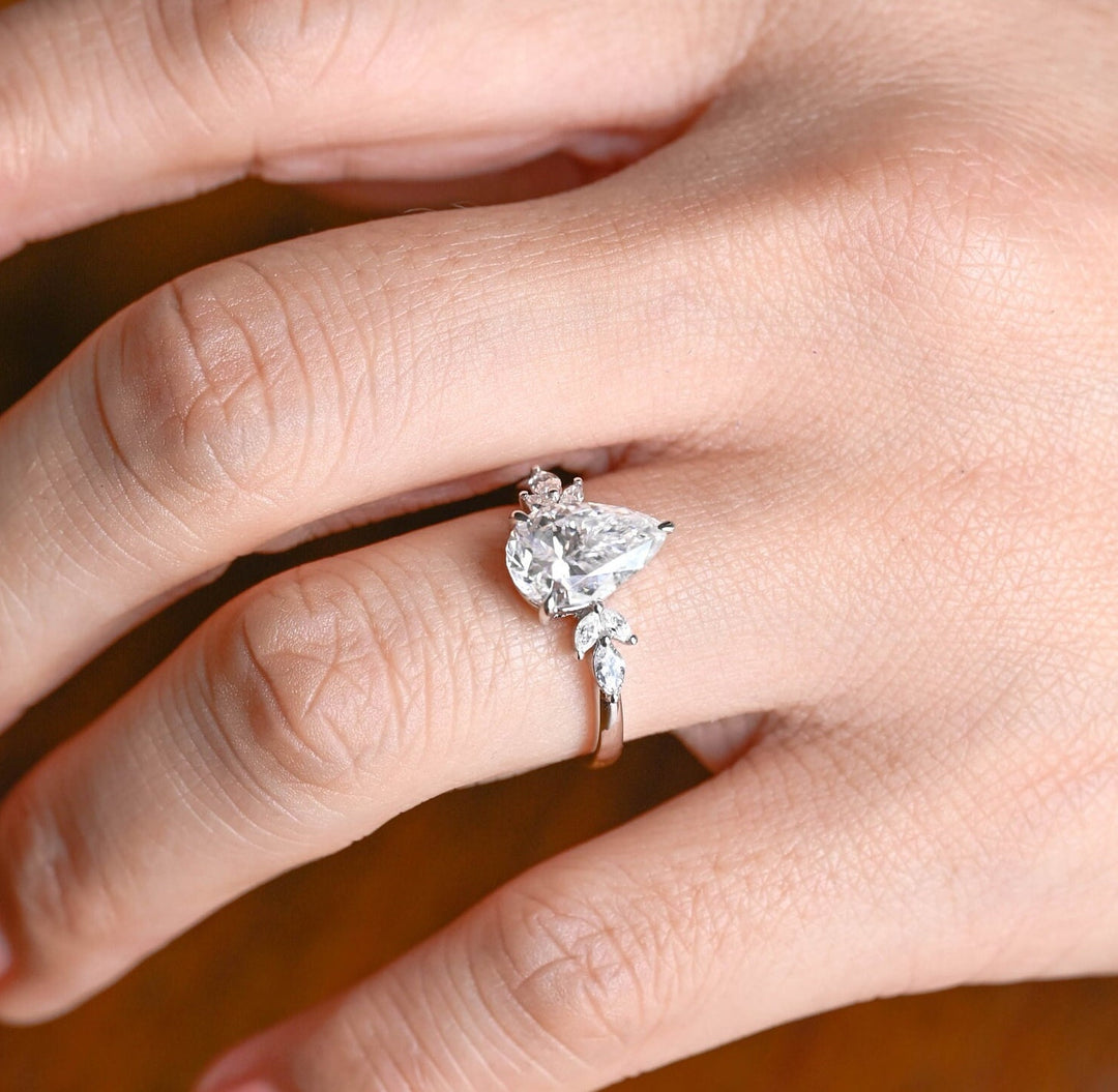 2.0ct-3.0ct Pear Cut Lab Grown Diamond Cluster Engagement Ring