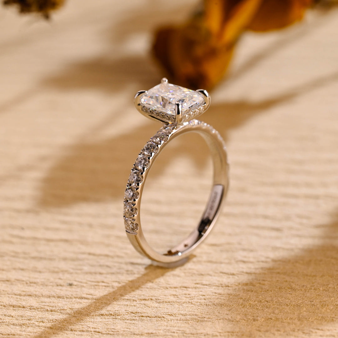 1.50ct-2.50ct Radiant Cut Lab Grown Pave Diamond Engagement Ring