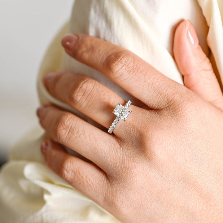 1.50ct-2.50ct Radiant Cut Lab Grown Pave Diamond Engagement Ring