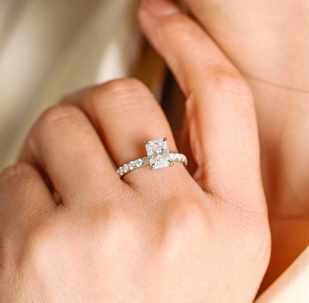 1.50ct-2.50ct Radiant Cut Lab Grown Pave Diamond Engagement Ring