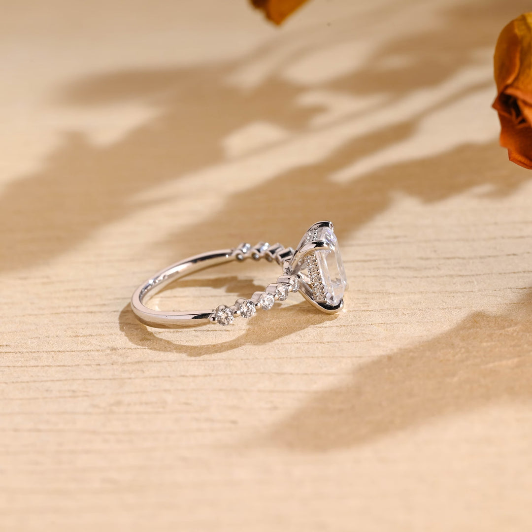 1.50ct-2.50ct Emerald Cut Lab Grown Diamond Hidden Halo Engagement Ring