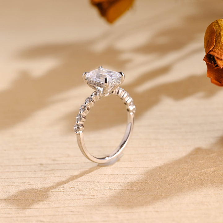 1.50ct-2.50ct Emerald Cut Lab Grown Diamond Hidden Halo Engagement Ring
