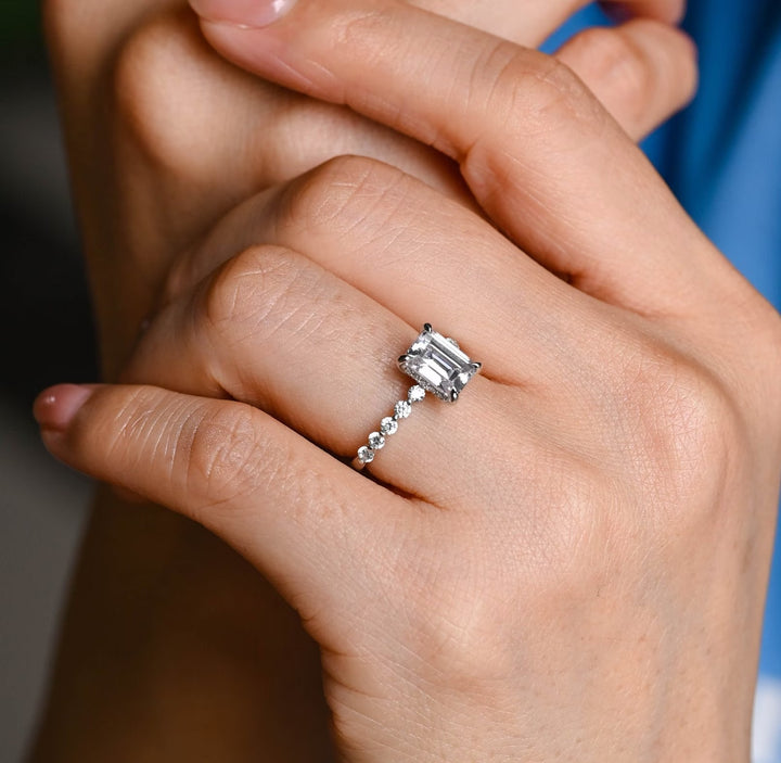 1.50ct-2.50ct Emerald Cut Lab Grown Diamond Hidden Halo Engagement Ring