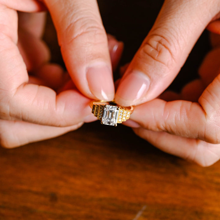 1.0ct-2.0ct Emerald Cut Lab Grown Diamond Vintage Cluster Engagement Ring