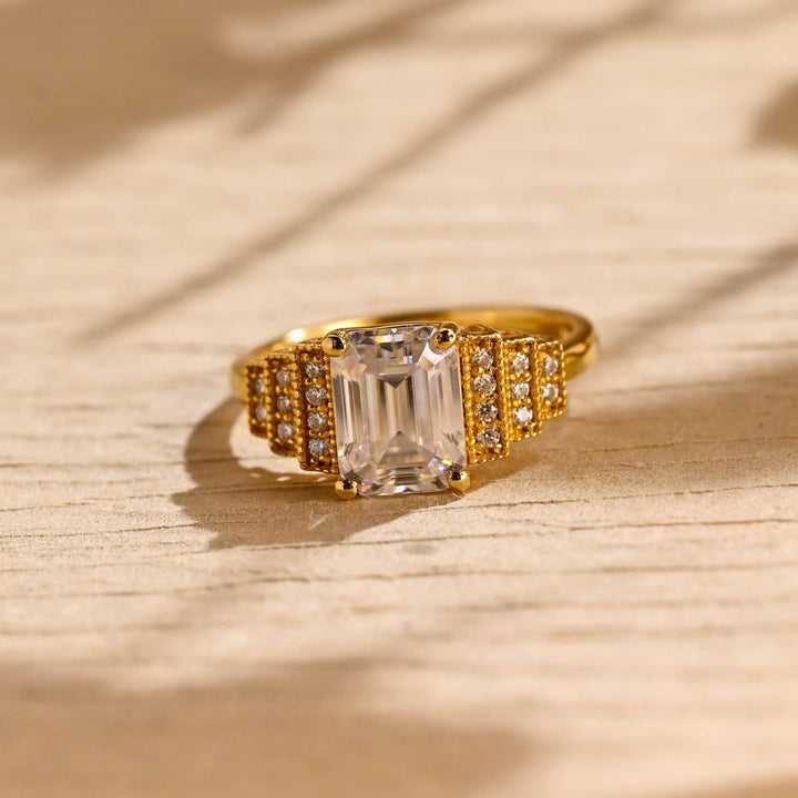 1.0ct-2.0ct Emerald Cut Lab Grown Diamond Vintage Cluster Engagement Ring