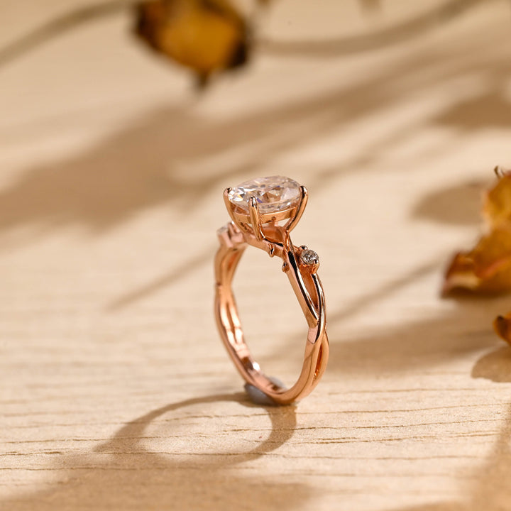 2.0ct-3.0ct Oval Cut Lab Grown Diamond Twig Engagement Ring